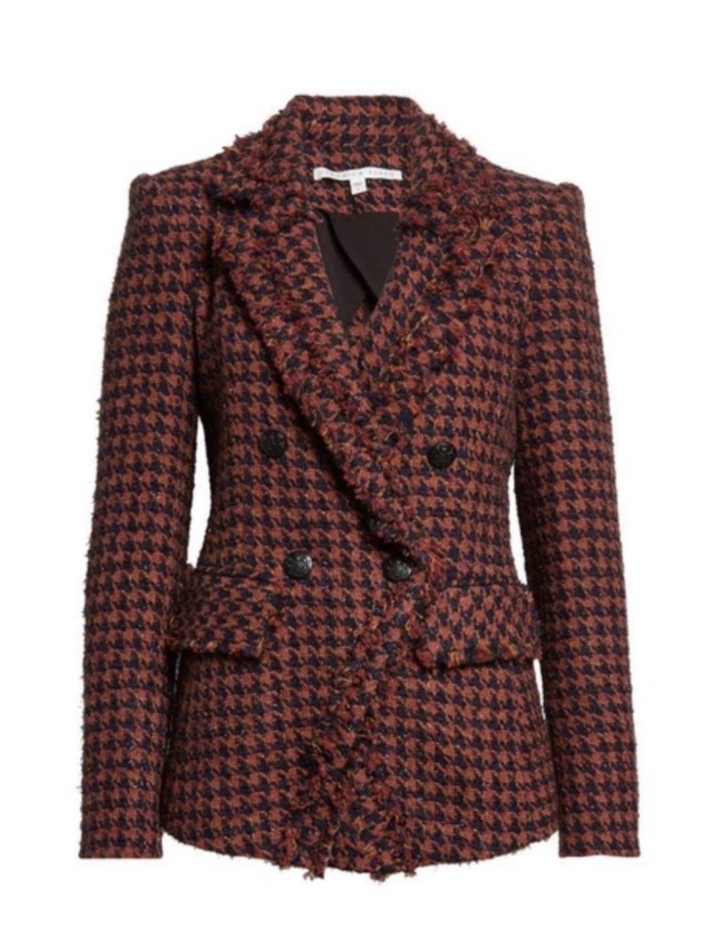 Veronica Beard Taja Houndstooth Tweed Dickey Jacket Size 6 Black Brown